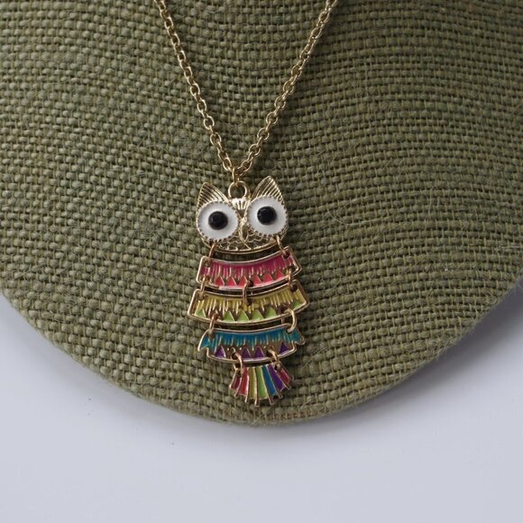 Jewelry - Women`s gold tone colorful owl necklace. 16 inches